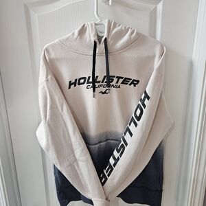 Hollister Men's Black and Cream Ombre Hoodie